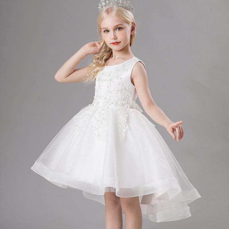 A-Line Scoop Neck Sleeveless High-Low Tulle Flower Girl Dresses 751391963514 - COCOMELODY
